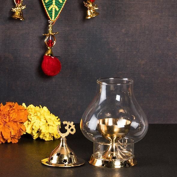 Eternal Glow Brass Akhand Diya with Borosilicate Glass