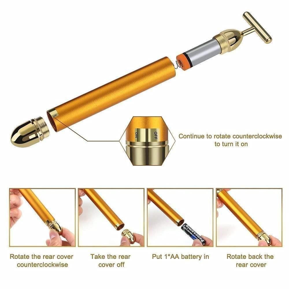 Aarambh 24K Gold T-Shape Energy Beauty Roller | Electric Facial Massager for Instant Face Lift, Anti-Aging & Radiant 'Shaadi-Ready' Skin