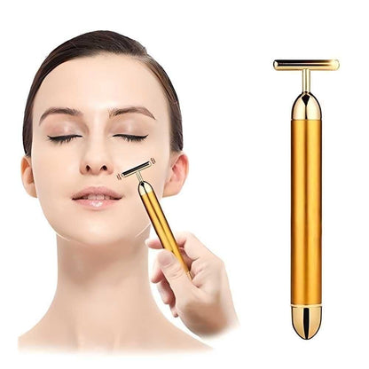 Aarambh 24K Gold T-Shape Energy Beauty Roller | Electric Facial Massager for Instant Face Lift, Anti-Aging & Radiant 'Shaadi-Ready' Skin
