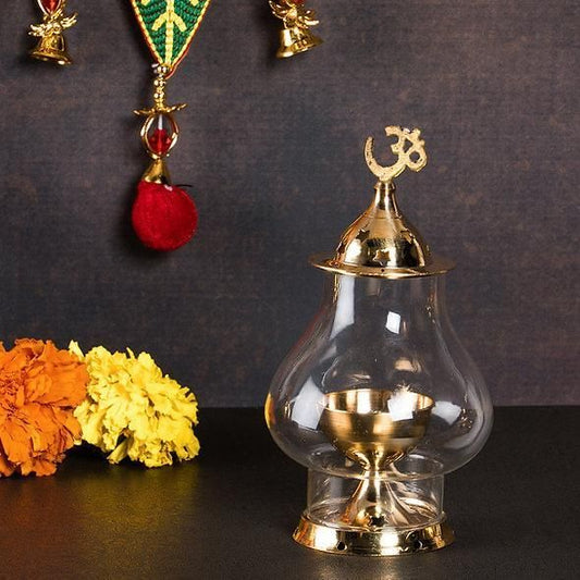 Eternal Glow Brass Akhand Diya with Borosilicate Glass